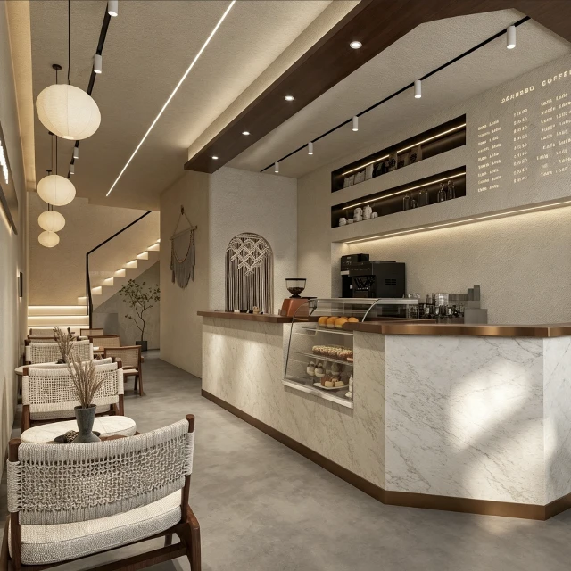 Modern Industrial Wabi-Sabi Coffee Shop Interior 3d model