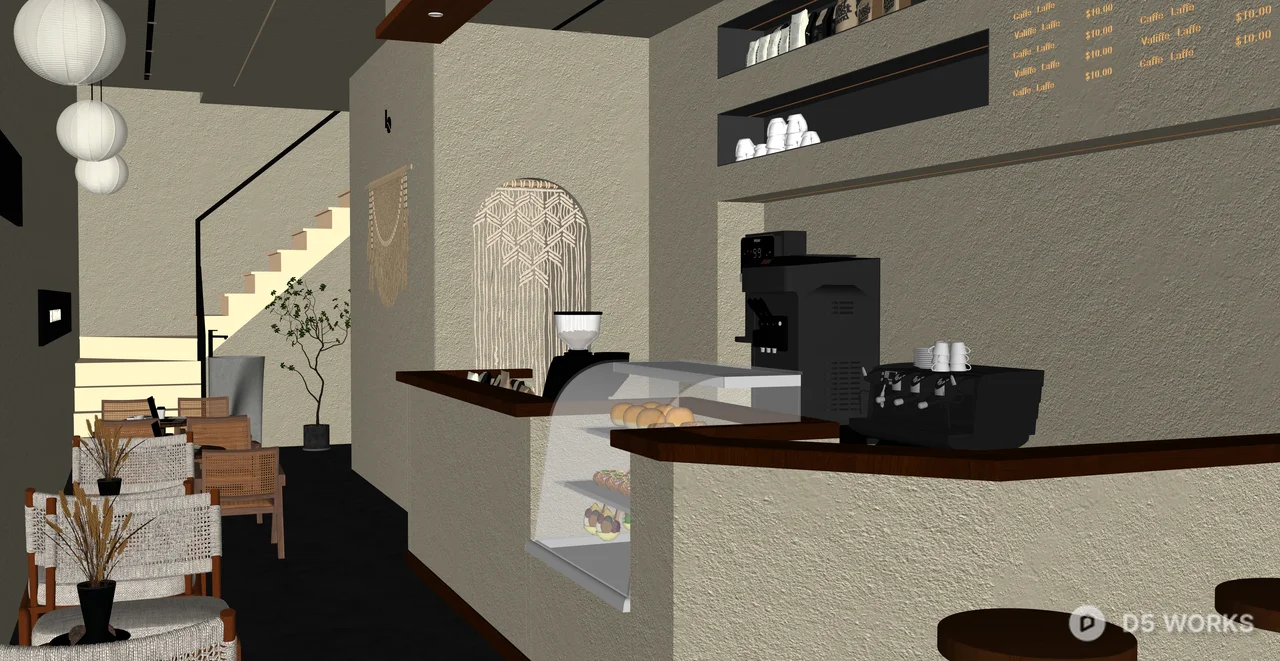 Modern Industrial Wabi-Sabi Coffee Shop Interior 3d model thumbnail 2