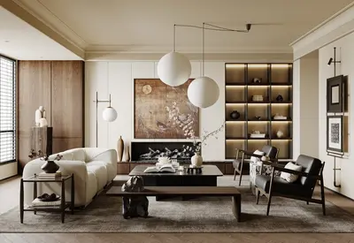 Modern Minimalist Living Room With Warm Lighting 3d model