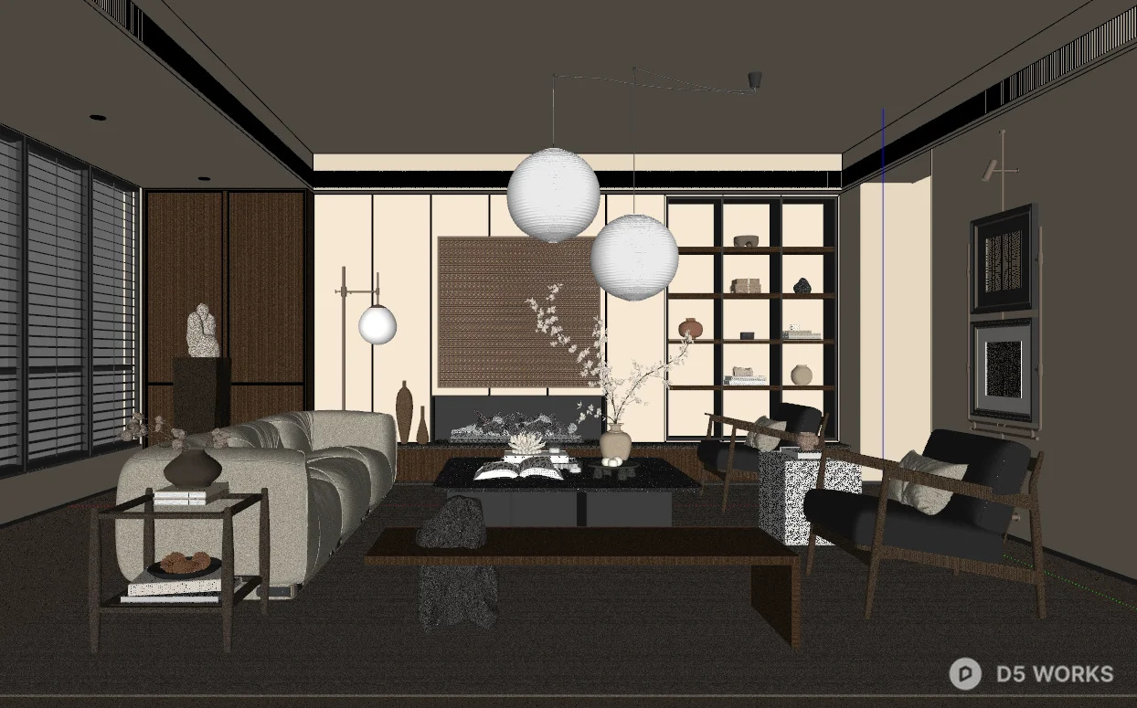 Modern Minimalist Living Room With Warm Lighting 3d model thumbnail 2