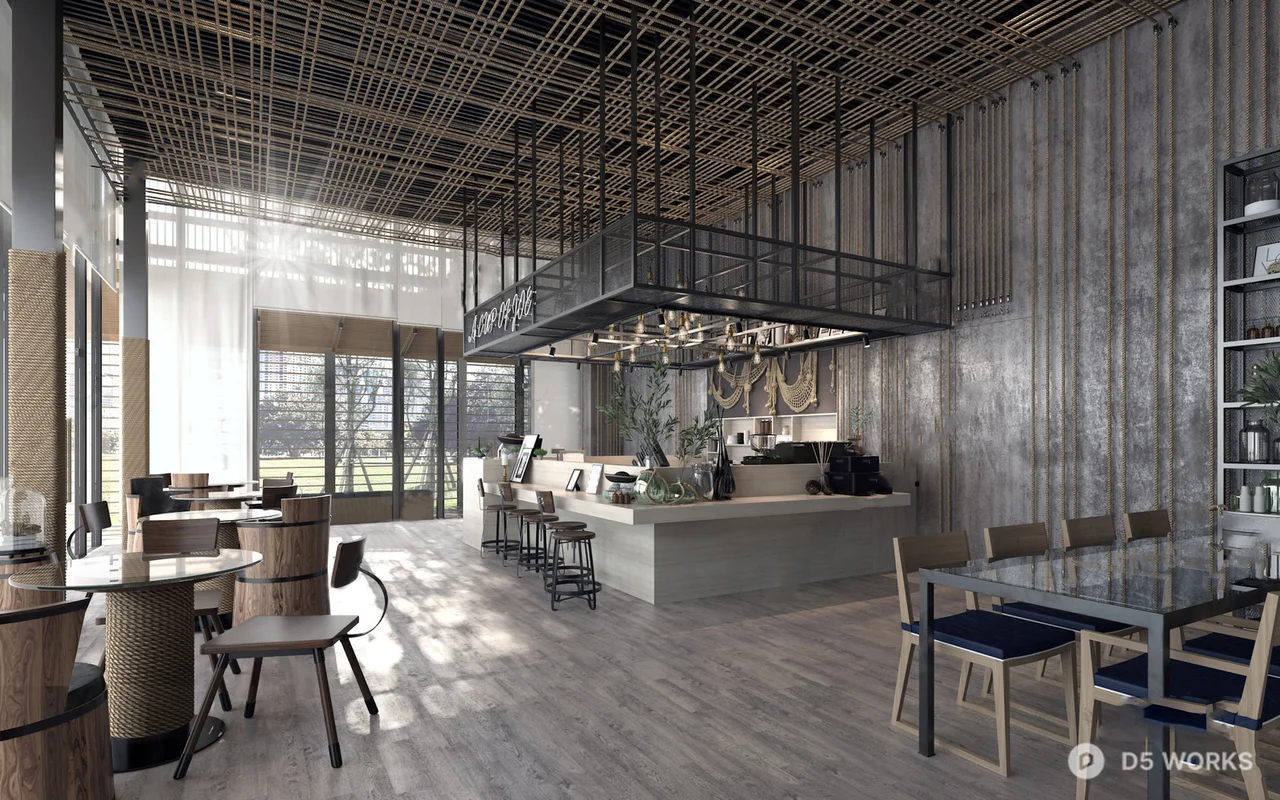 Industrial Style Coffee Shop Bar Area 3d model thumbnail 2
