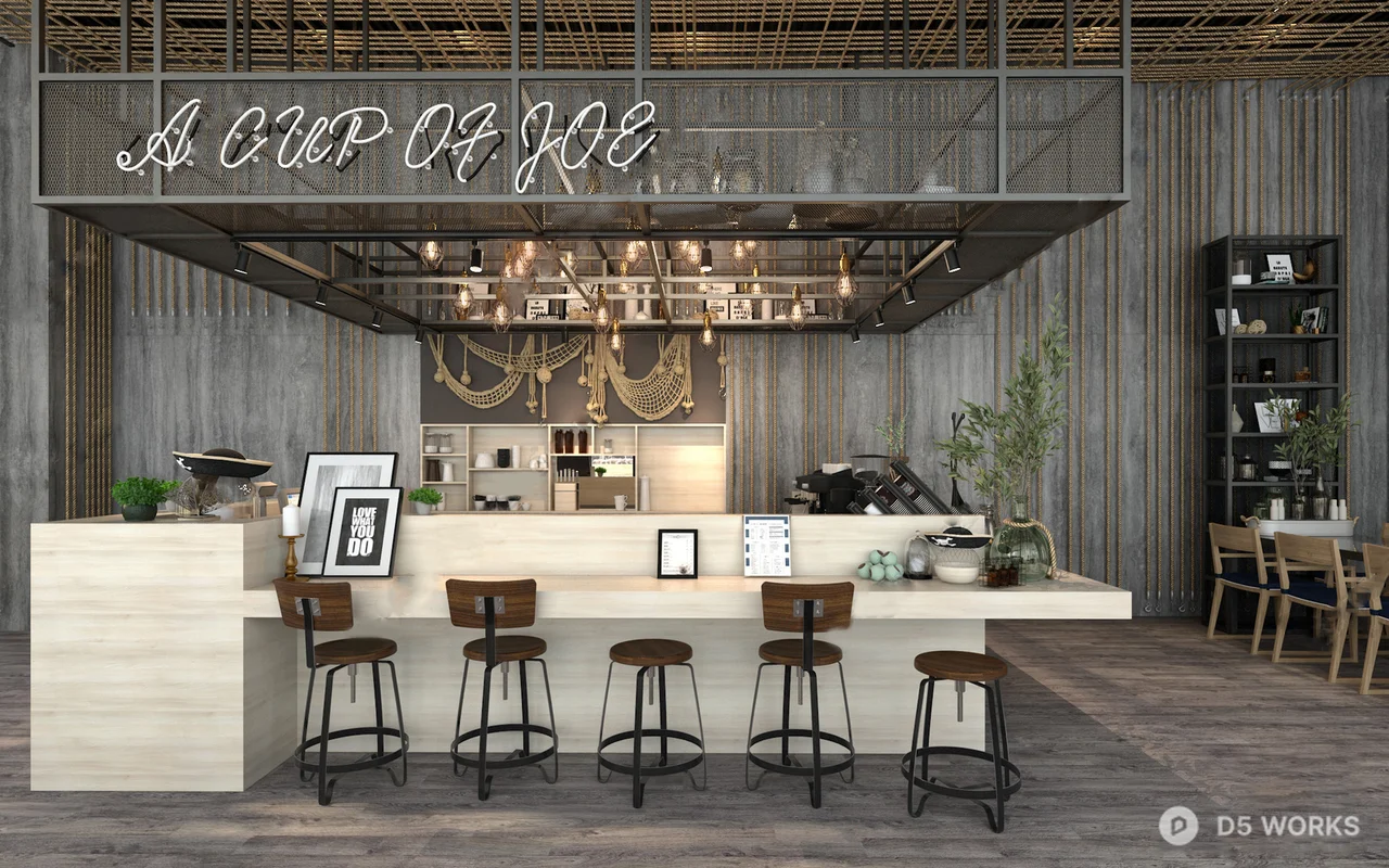 Industrial Style Coffee Shop Bar Area 3d model - Image 1