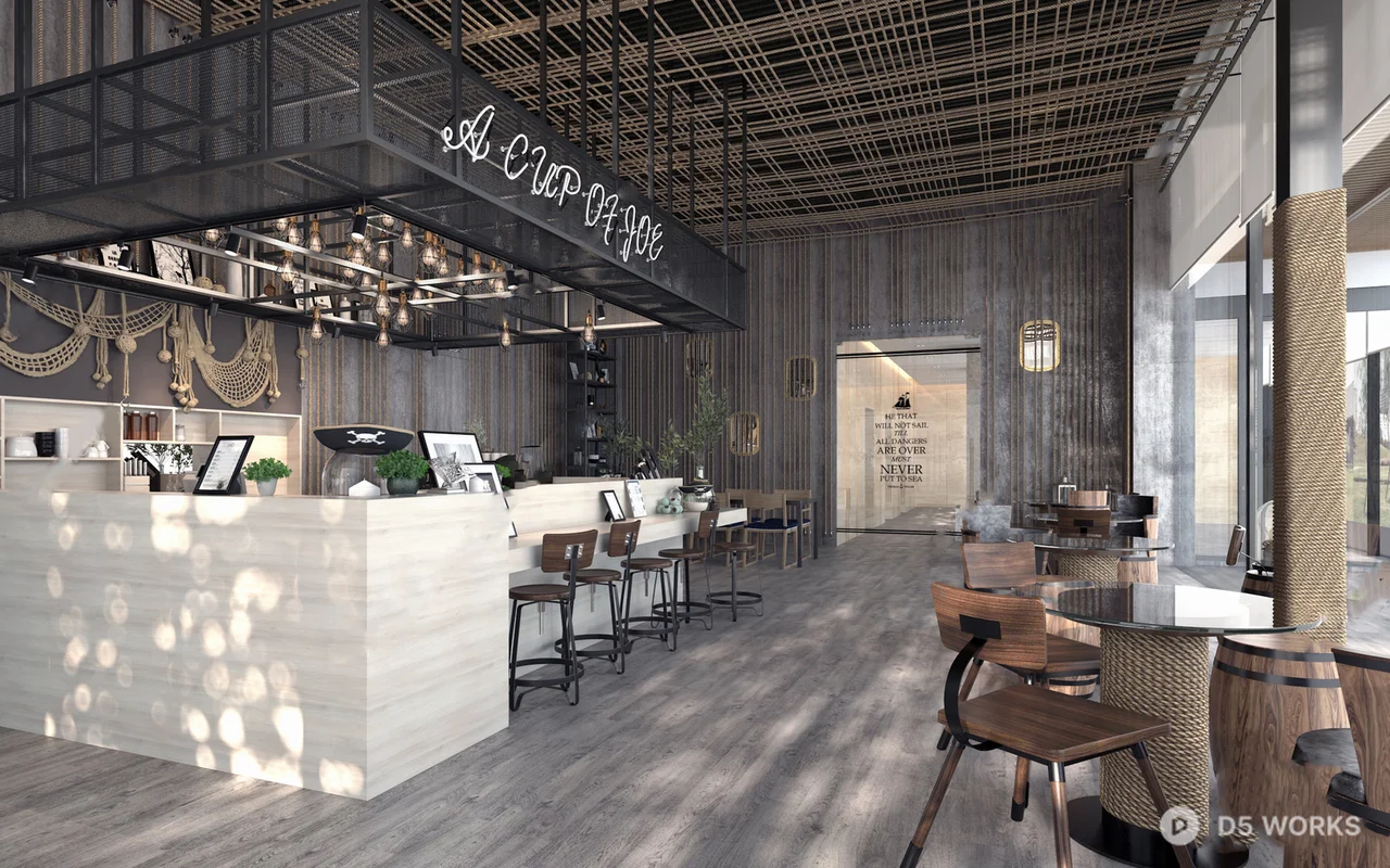 Industrial Style Coffee Shop Bar Area 3d model thumbnail 3