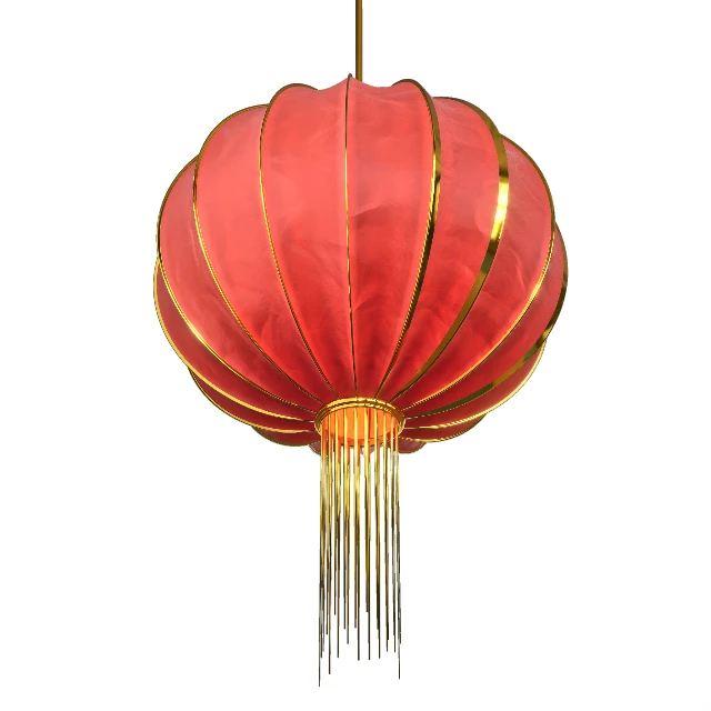 Traditional Red Silk Chinese Lantern with Gold Trim 3d model