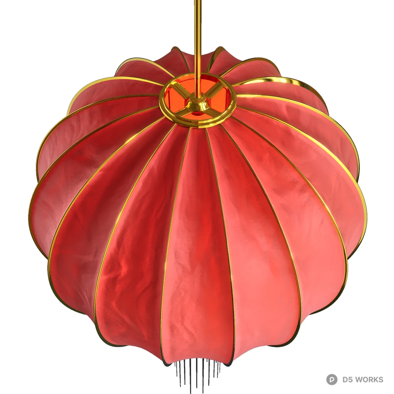Traditional Red Silk Chinese Lantern with Gold Trim 3d model thumbnail 2