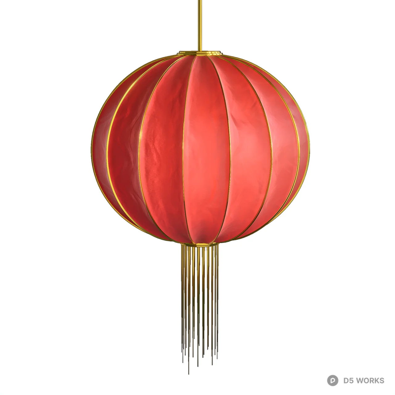 Traditional Red Silk Chinese Lantern with Gold Trim 3d model thumbnail 3