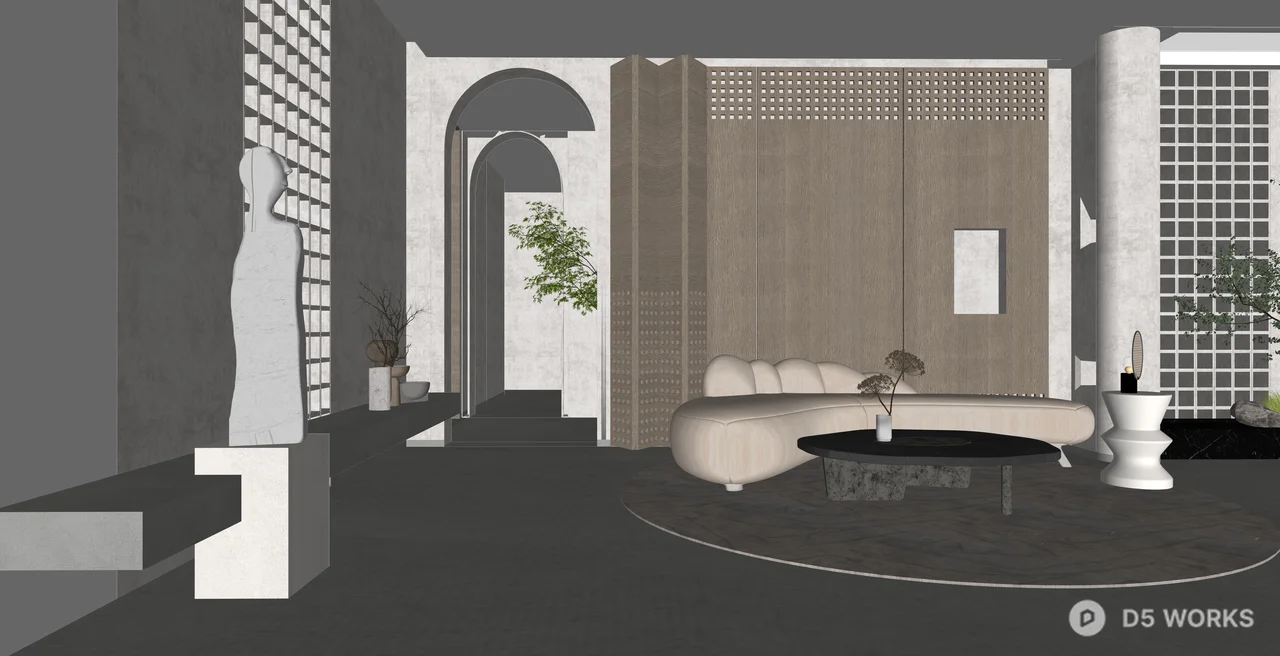 Modern Wabi-Sabi Interior Living Space 3d model thumbnail 2