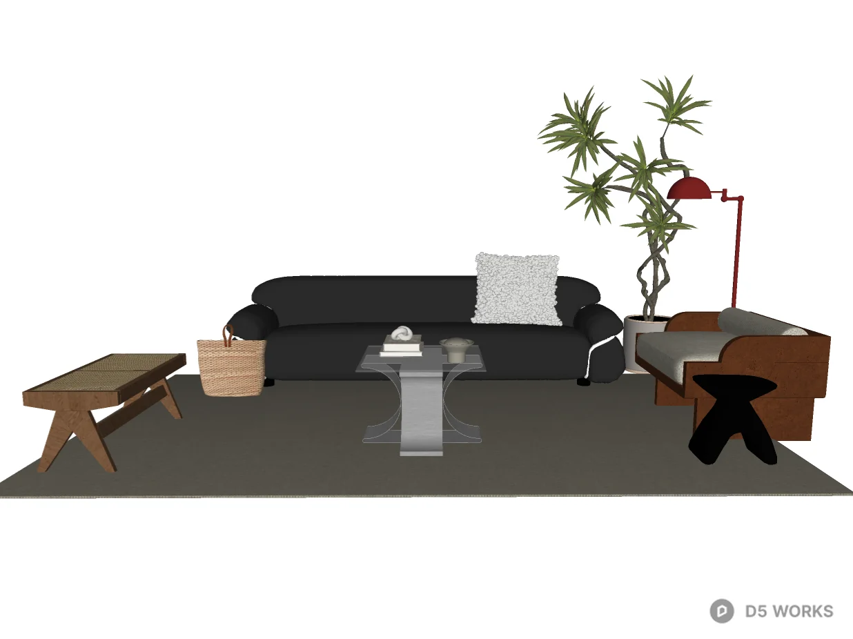 Modern Eclectic Living Room Furniture Set 3d model thumbnail 2
