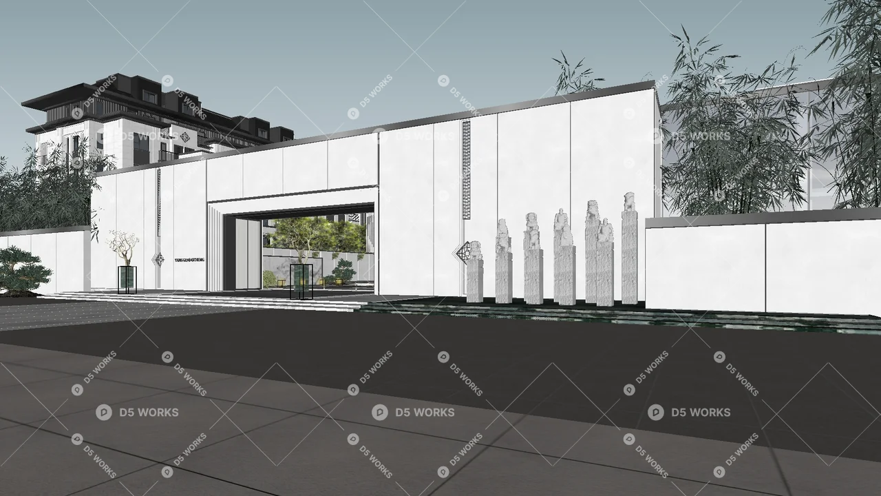 New Chinese Residential Landscape 3d model thumbnail 2