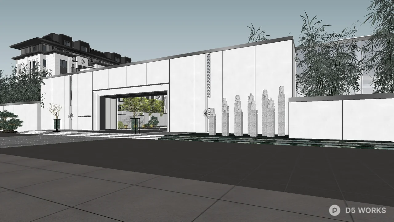 Modern Minimalist Residential Facade 3d model thumbnail 2