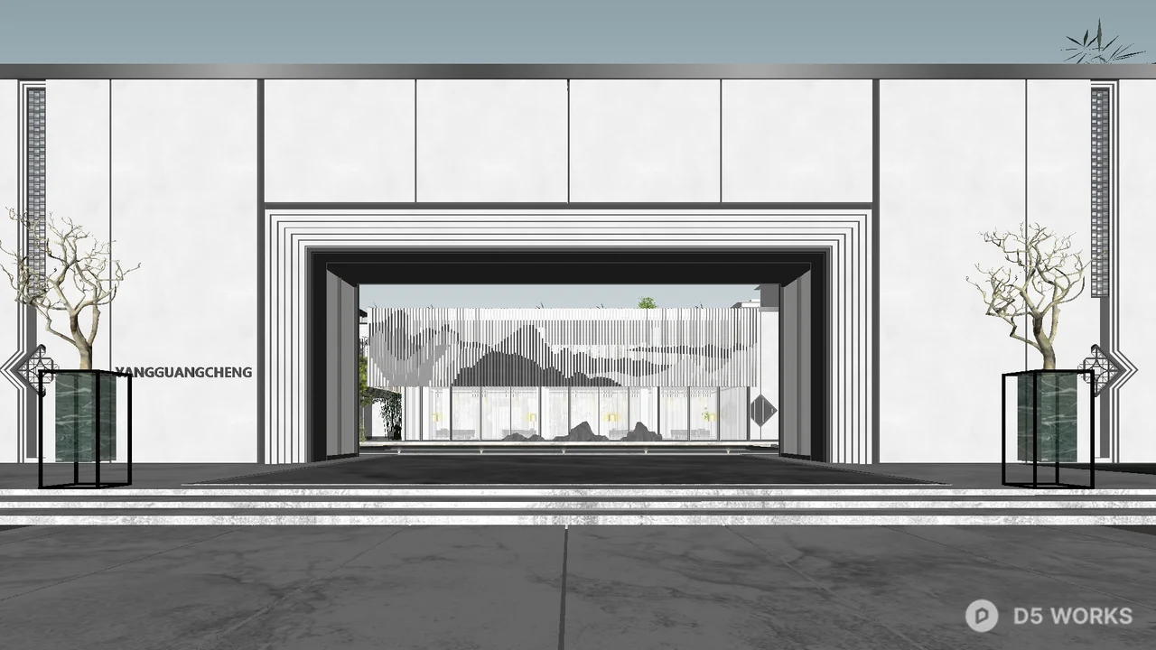 Modern Minimalist Residential Facade 3d model - Image 1