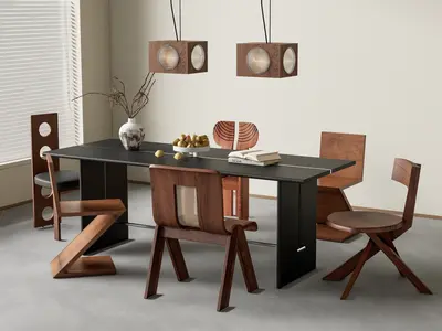 Mid-Century Modern Dining Table & Chairs Set 3d model