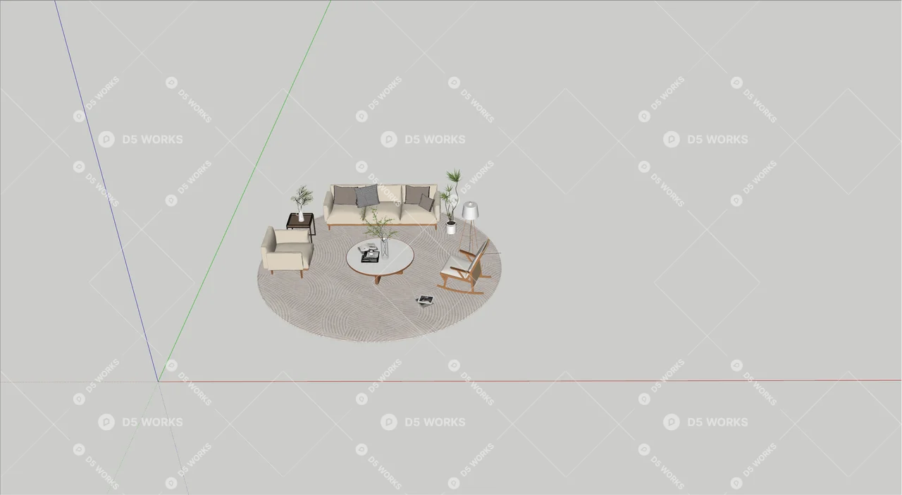 Scandinavian Sofa & Side Table Set 3d model thumbnail 2