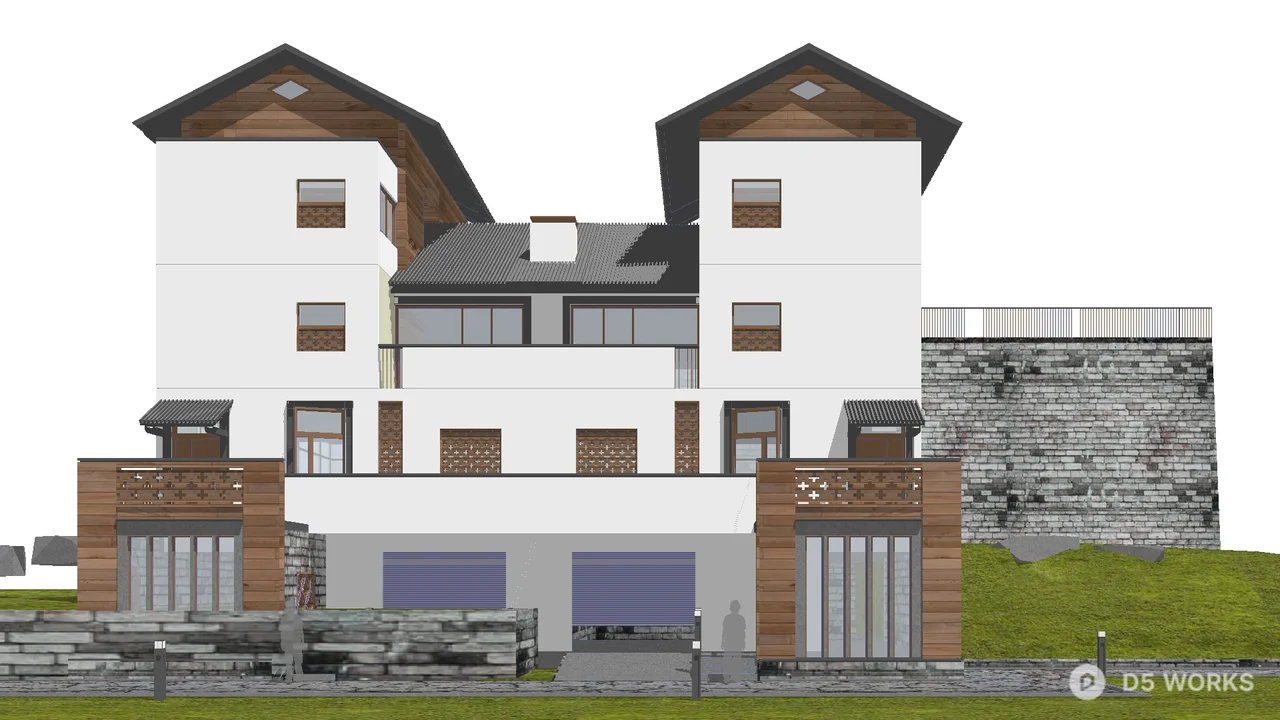 Modern Twin Villa With Wooden Facade 3d model thumbnail 3