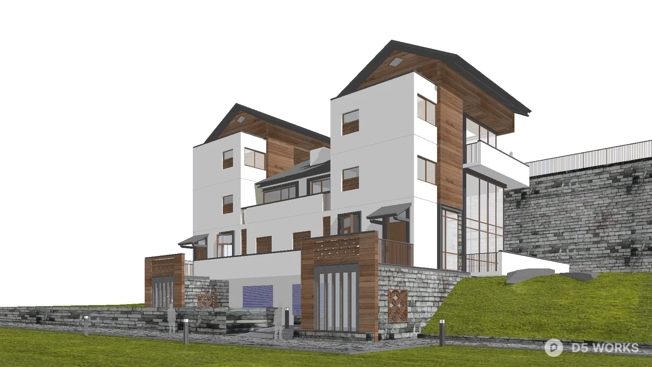 Modern Twin Villa With Wooden Facade 3d model - Image 1