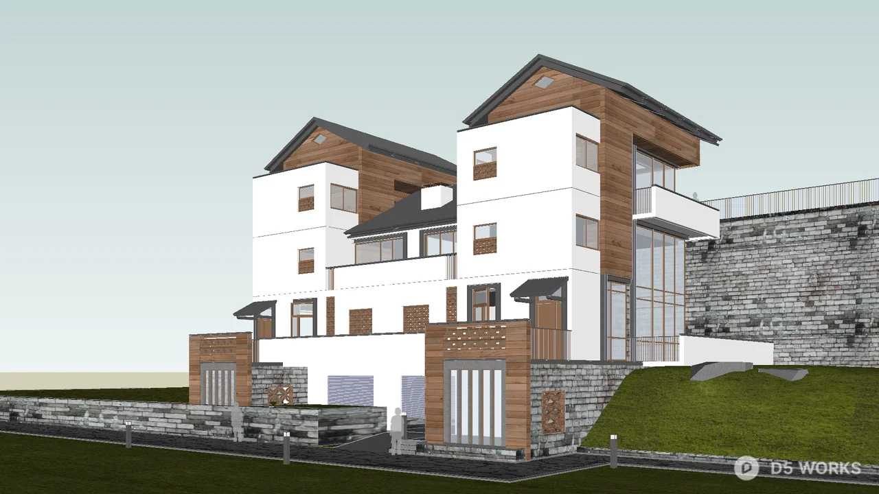 Modern Twin Villa With Wooden Facade 3d model thumbnail 2