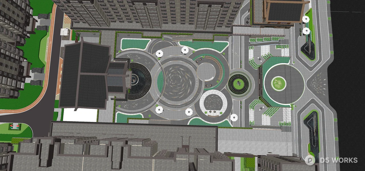 Rooftop Garden With Circular Water Features 3d model thumbnail 4