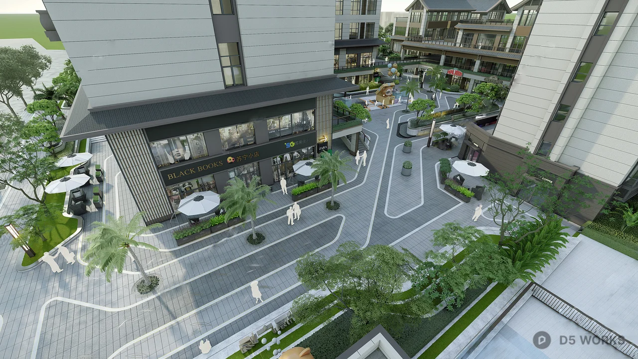 Rooftop Garden With Circular Water Features 3d model thumbnail 3
