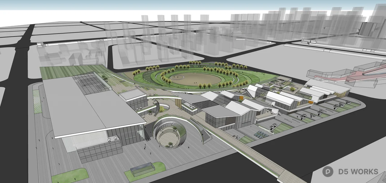 Modern Commercial Pedestrian Plaza With Green Integration 3d model thumbnail 4