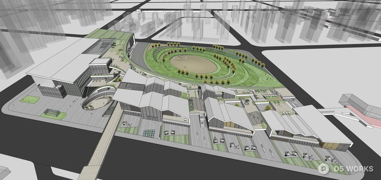Modern Commercial Pedestrian Plaza With Green Integration 3d model thumbnail 3