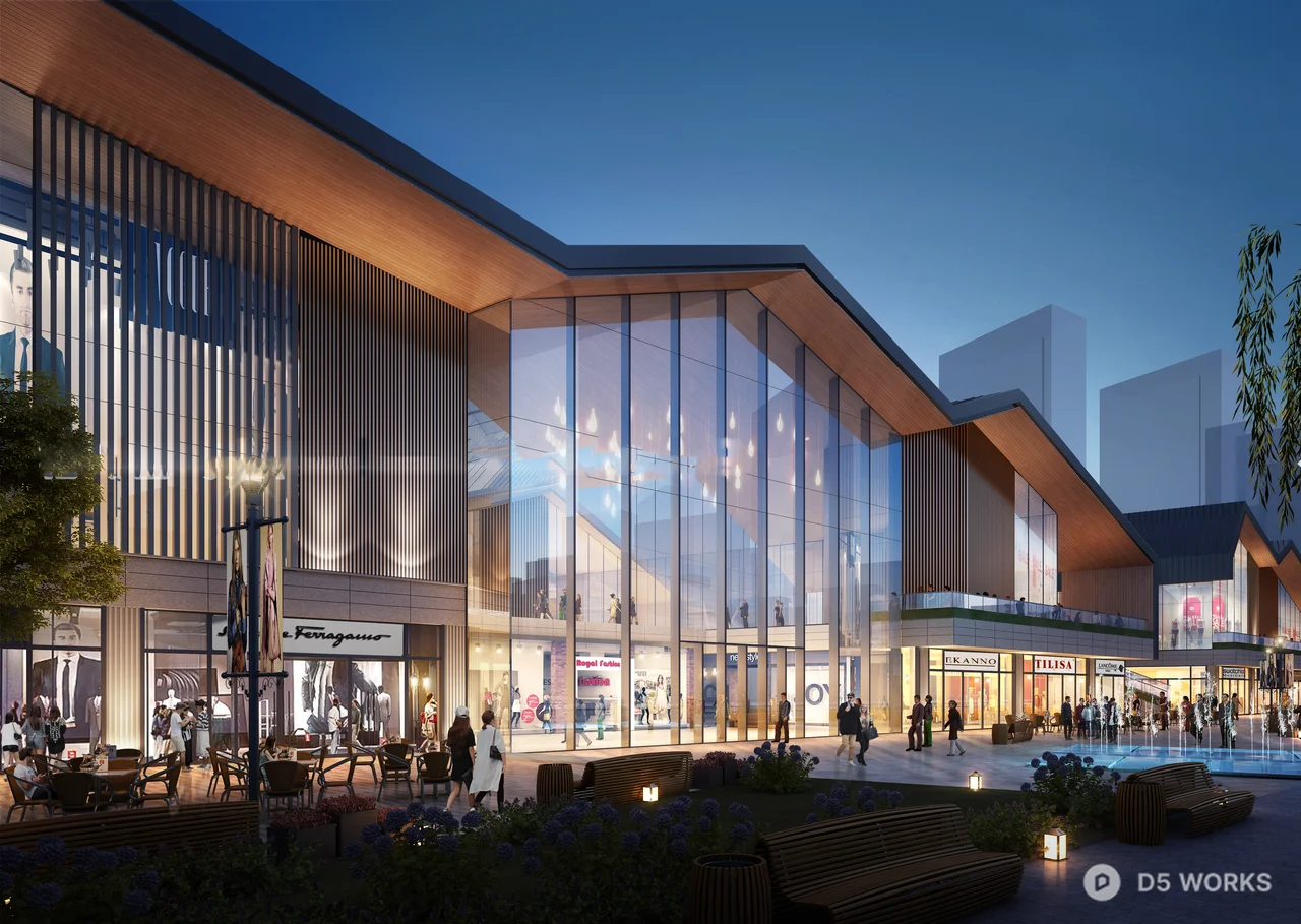 Modern Commercial Pedestrian Plaza With Green Integration 3d model thumbnail 2