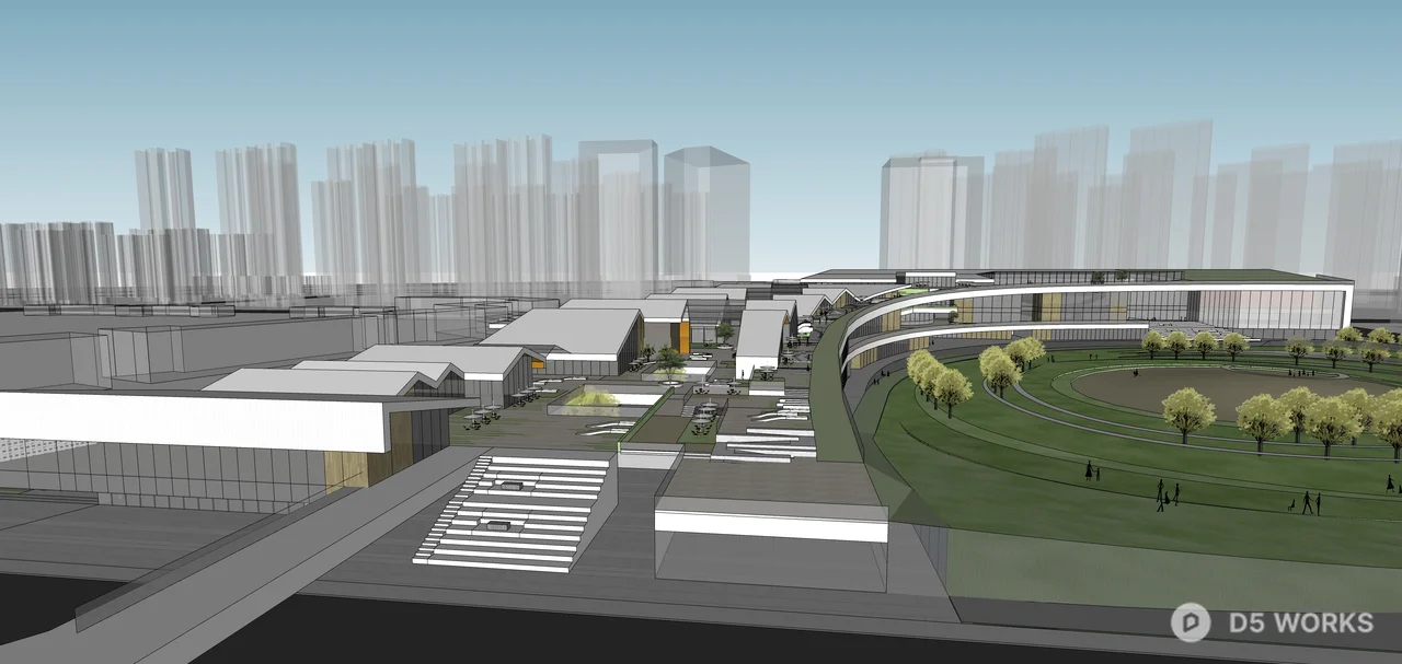 Modern Commercial Pedestrian Plaza With Green Integration 3d model thumbnail 5