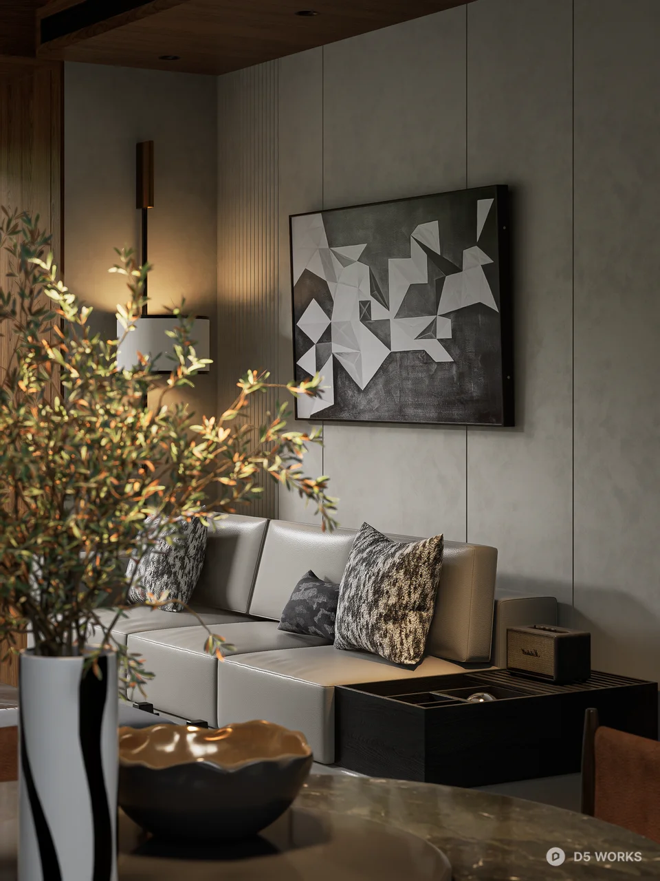 Minimalist Living Dining Space with Wooden Accents 3d model thumbnail 5