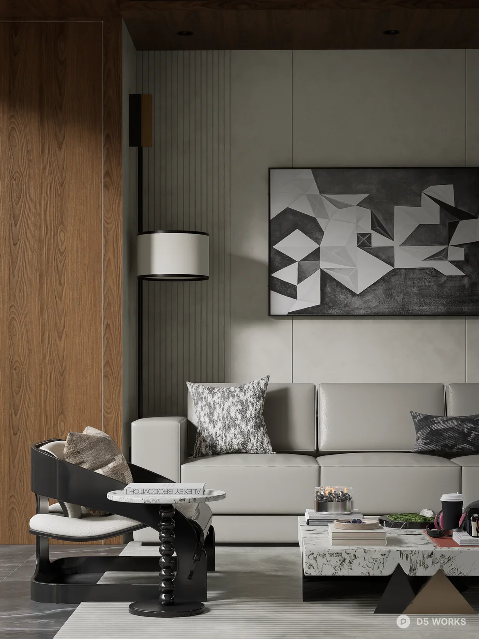 Minimalist Living Dining Space with Wooden Accents 3d model thumbnail 7