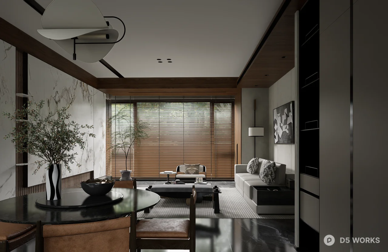 Minimalist Living Dining Space with Wooden Accents 3d model - Image 1