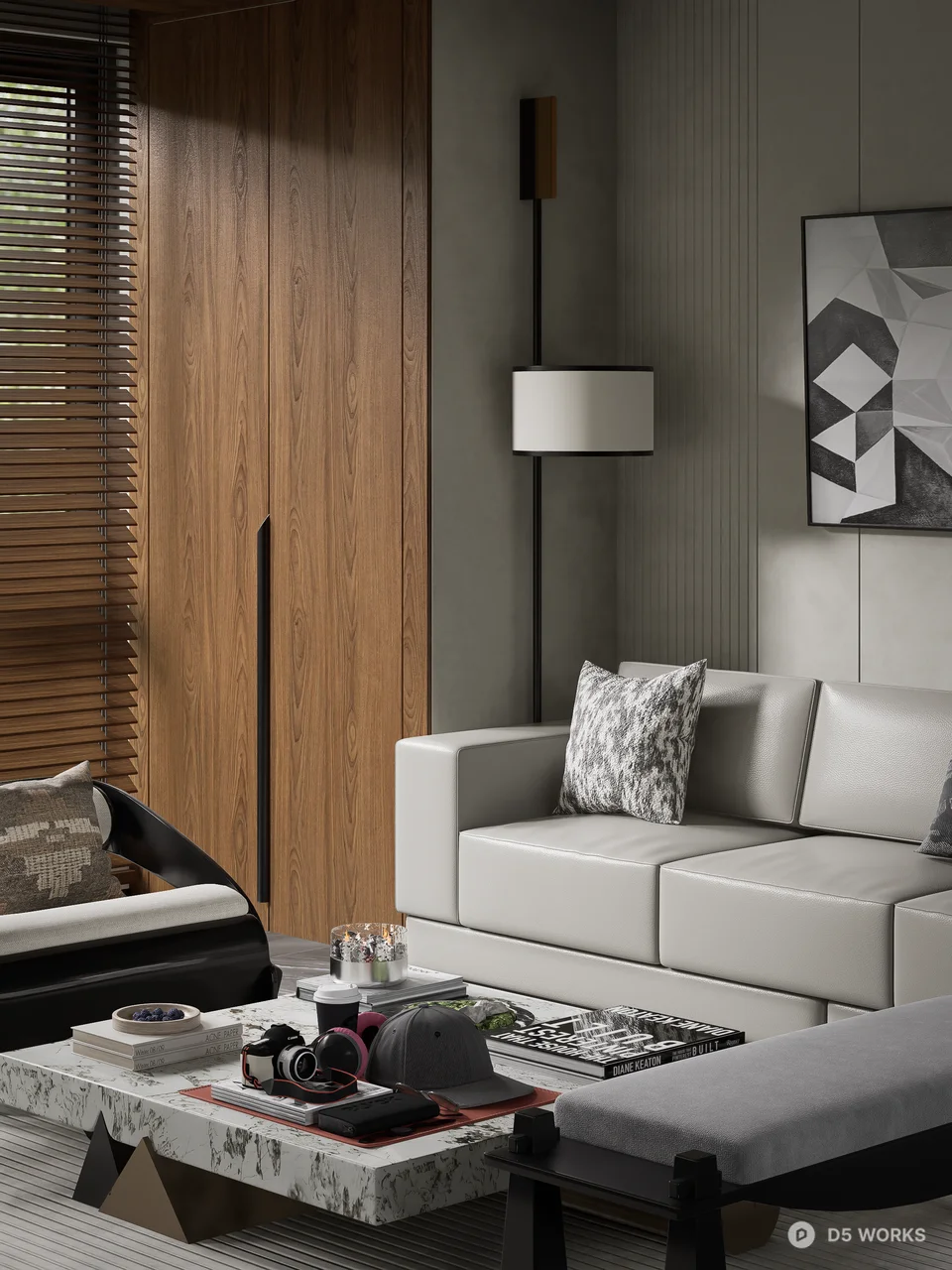 Minimalist Living Dining Space with Wooden Accents 3d model thumbnail 3