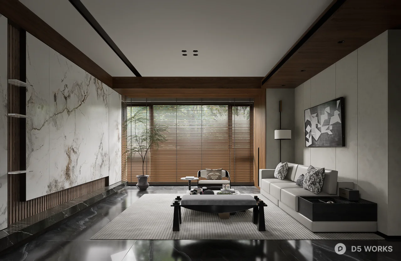 Minimalist Living Dining Space with Wooden Accents 3d model thumbnail 2