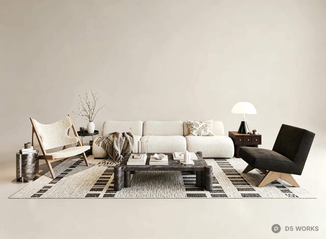 Modern Mid-Century Living Room Furniture Set 3d model - Image 1