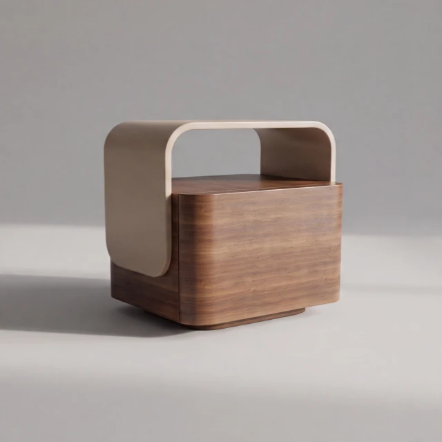 Modern Minimalist Walnut Nightstand with Curved Handle 3d model