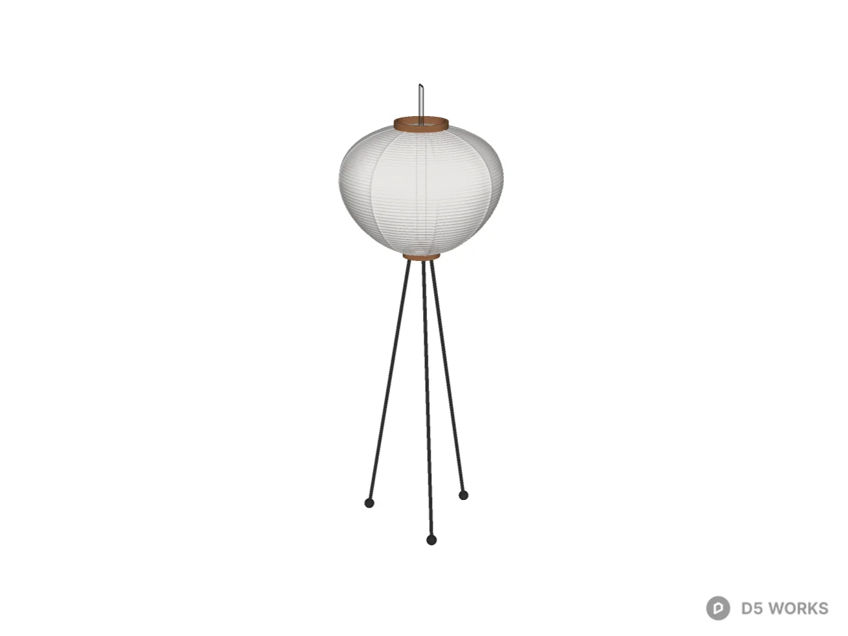 Japanese Style Paper Lantern Tripod Floor Lamp 3d model thumbnail 2