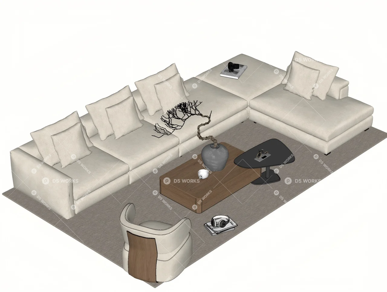 Sofa & Side Table Set 3d model thumbnail 2