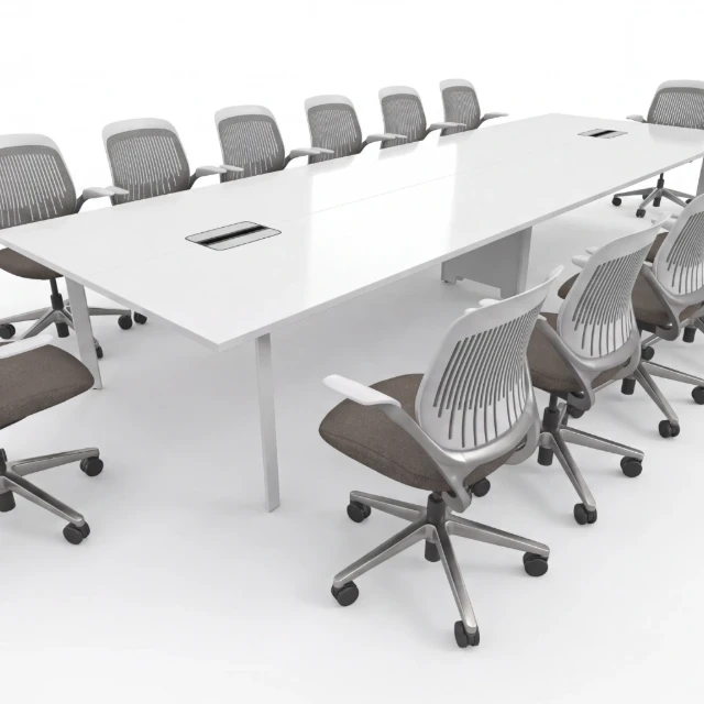 Modern White Conference Table and Mesh Chair Set 3d model