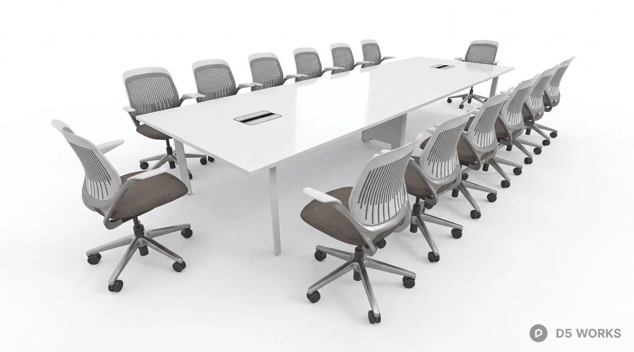 Modern White Conference Table and Mesh Chair Set 3d model - Image 1