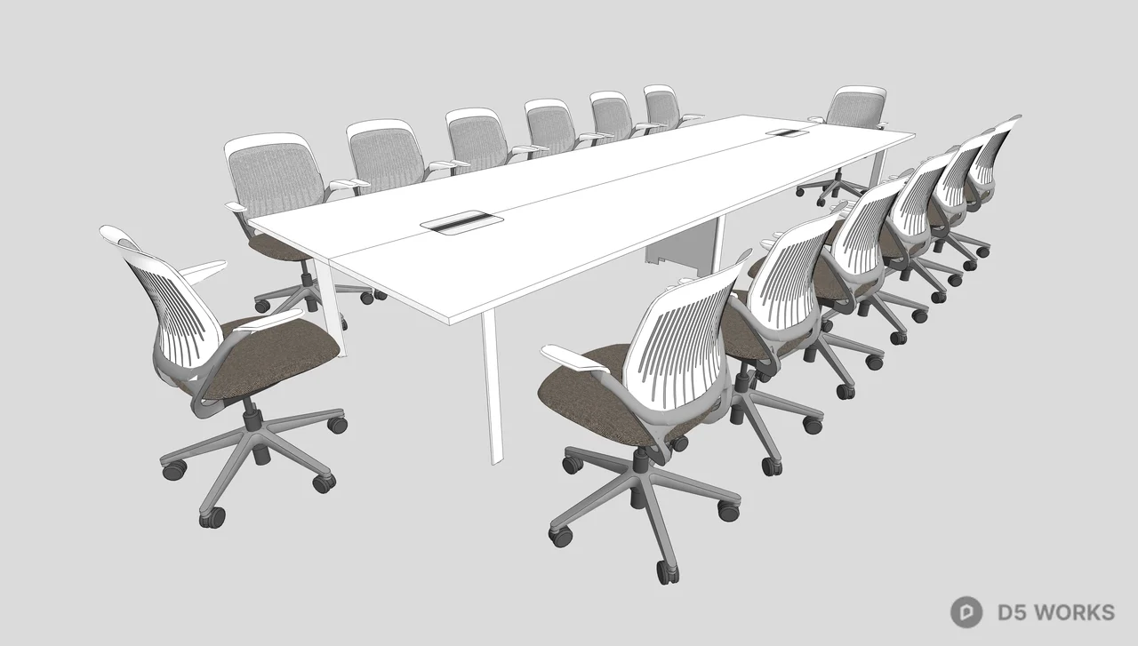 Modern White Conference Table and Mesh Chair Set 3d model thumbnail 2