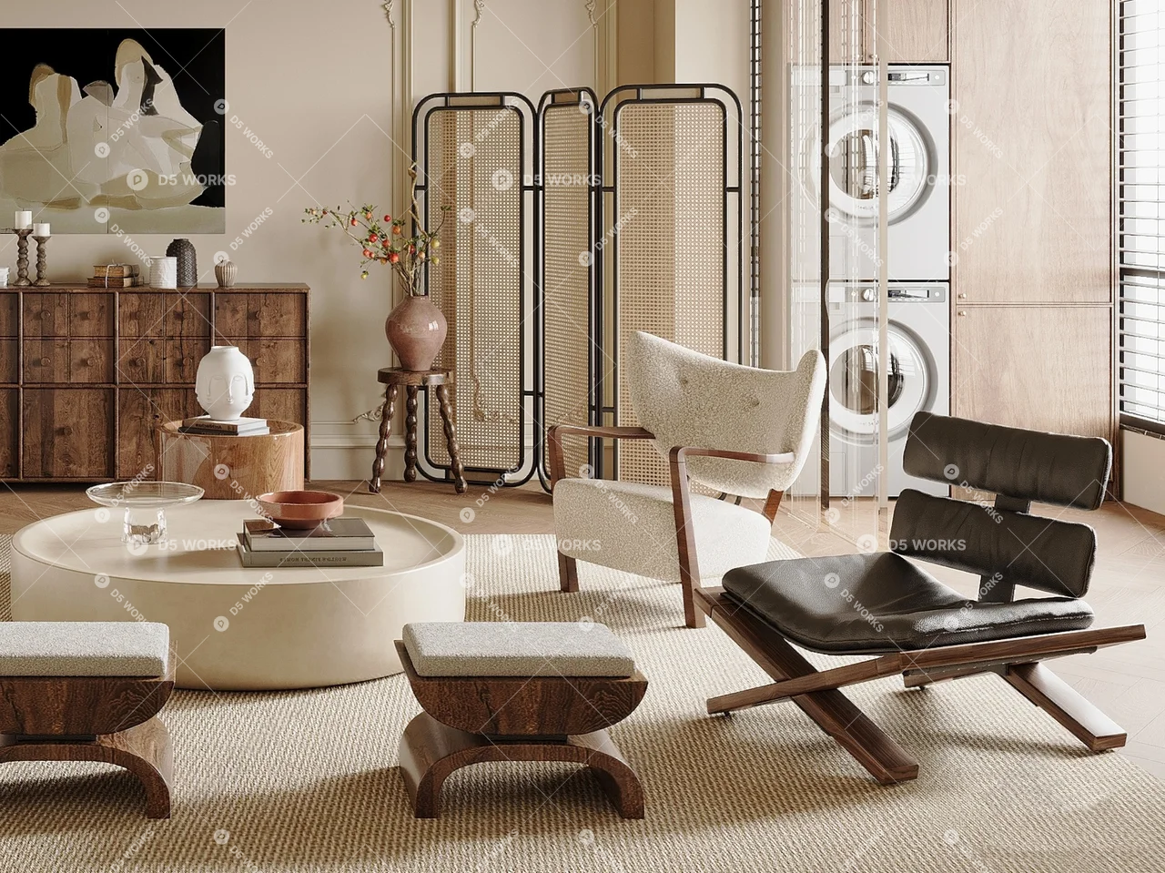 Creamy Home Living Room 3d model thumbnail 2