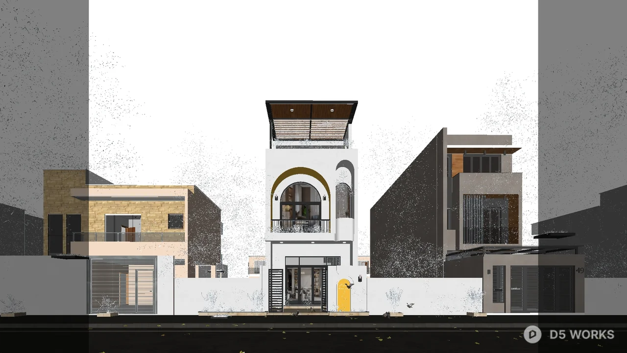 Modern Arched Villa Facade Design 3d model thumbnail 2
