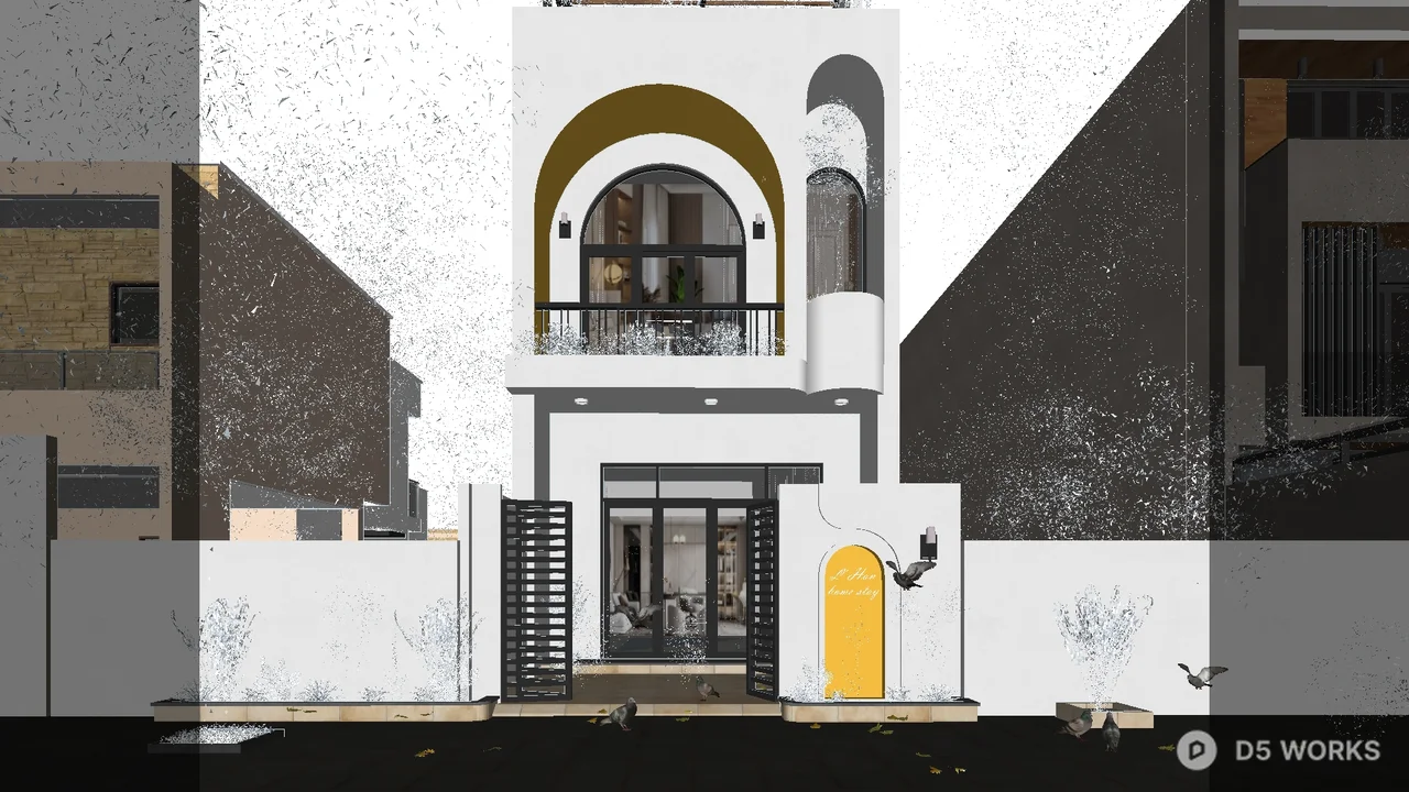 Modern Arched Villa Facade Design 3d model - Image 1