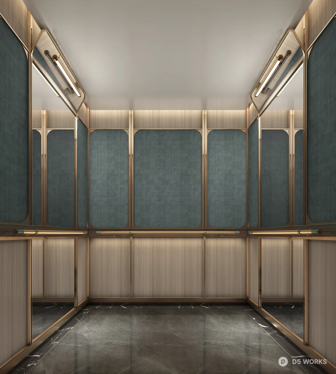 Luxury Elevator Lobby With Teal Panels 3d model - Image 1