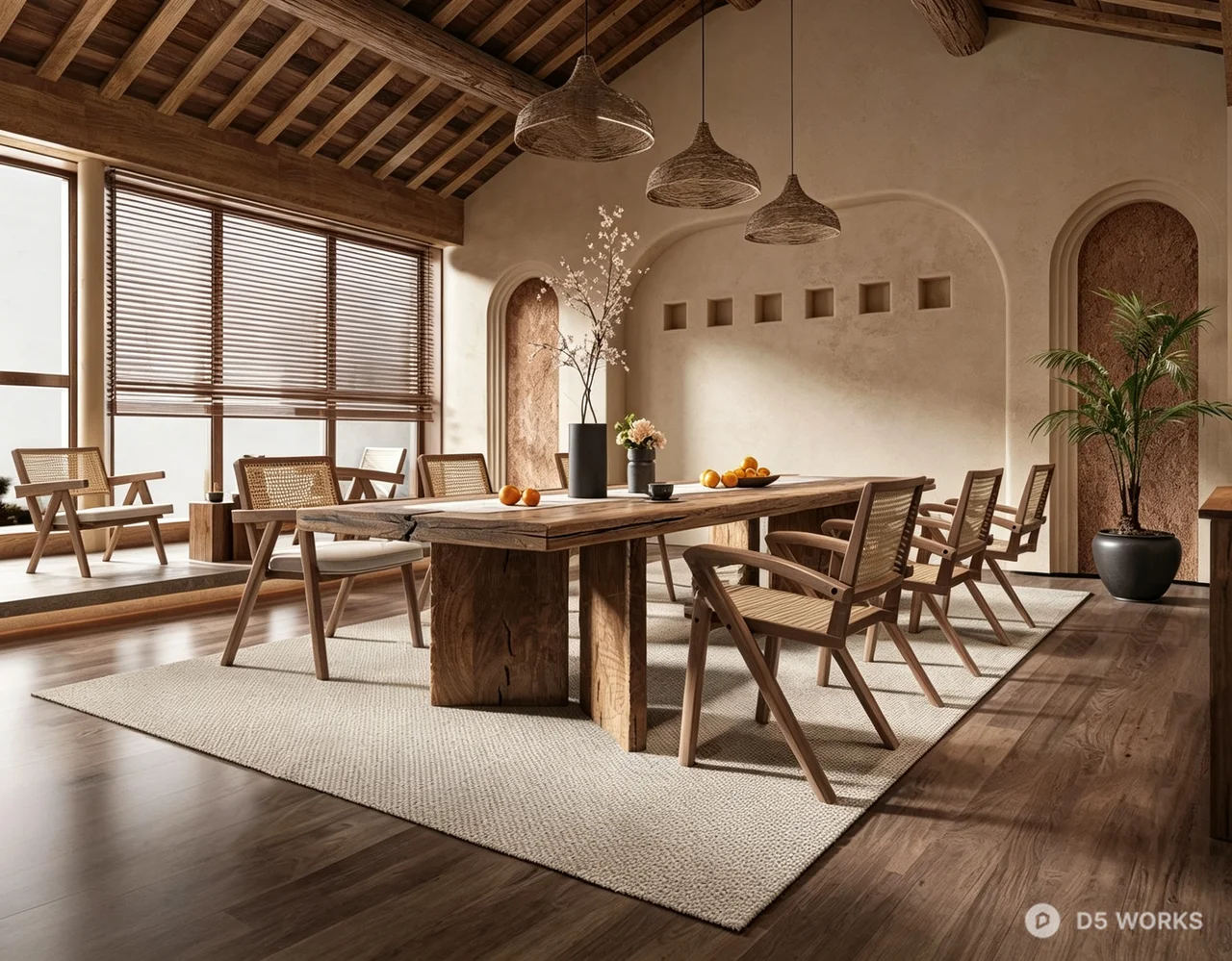 Wabi-Sabi Zen Dining Room Interior Scene 3d model - Image 1