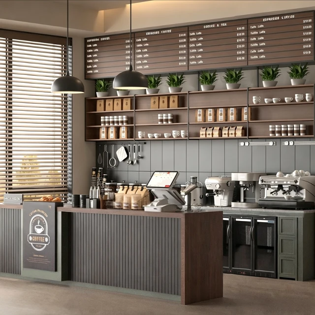 Modern Industrial Coffee Shop Counter Interior 3d model