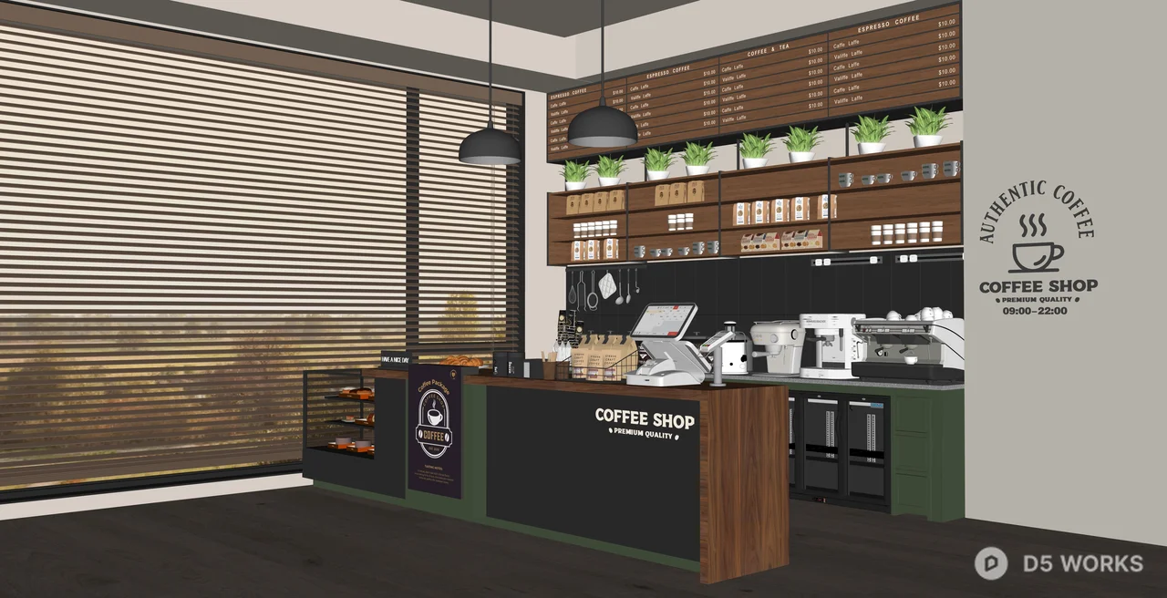 Modern Industrial Coffee Shop Counter Interior 3d model thumbnail 2