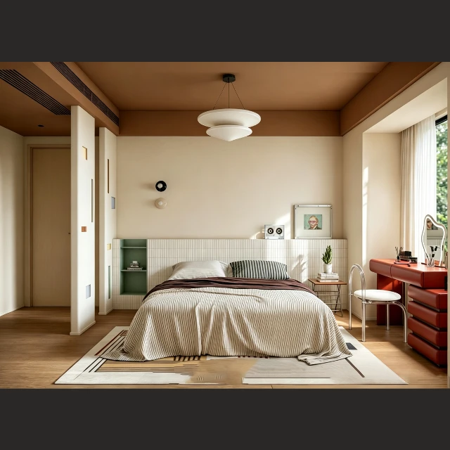 Modern Minimalist Compact Bedroom Interior Scene 3d model