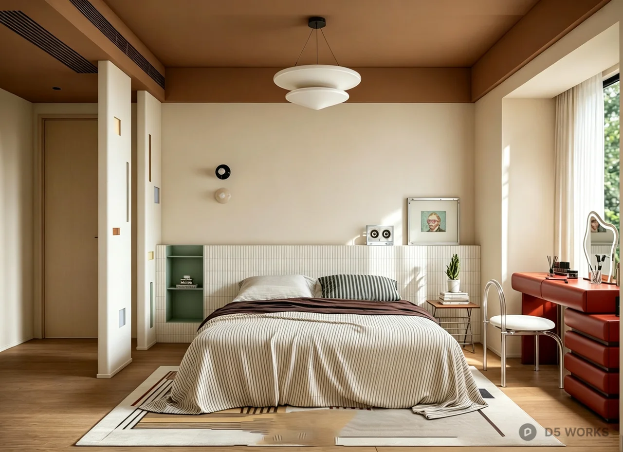 Modern Minimalist Compact Bedroom Interior Scene 3d model - Image 1