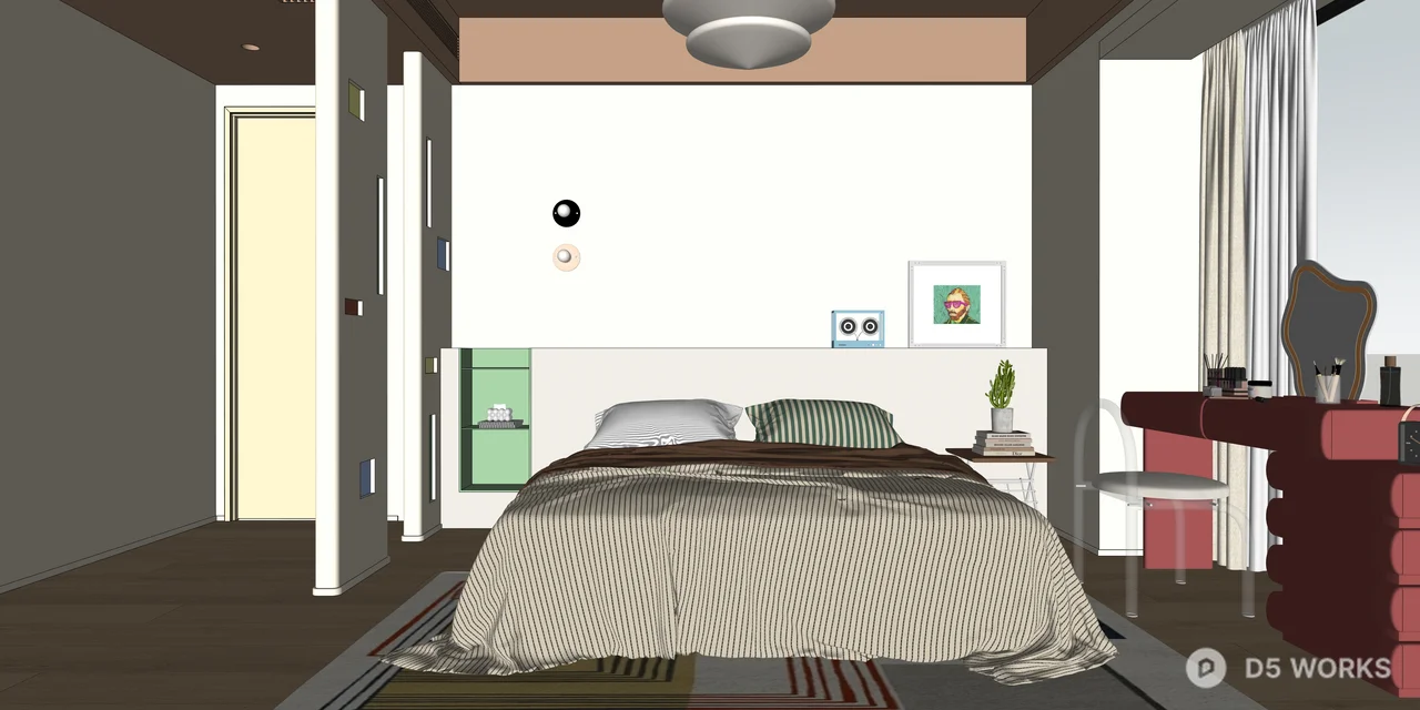 Modern Minimalist Compact Bedroom Interior Scene 3d model thumbnail 2
