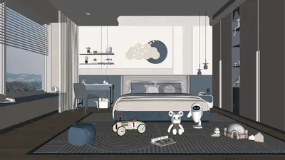 Modern Boy's Bedroom with Play Area 3d model