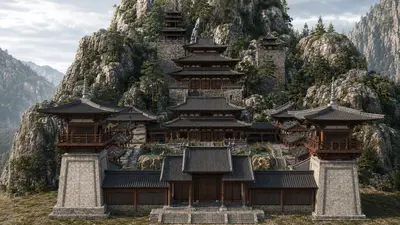 Ancient Chinese Mountain Temple Complex 3d model